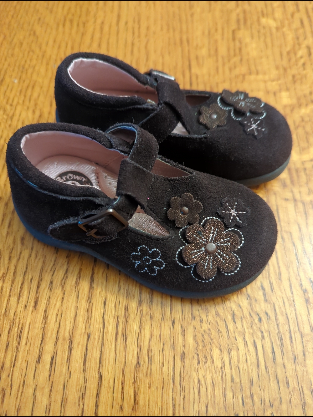 Buster Brown │Mary Jane Infant Shoes │Hook & Loop │Size 5 │Brown with Flowers